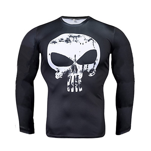 

Men's T shirt Solid Colored Skull Print Long Sleeve Sport Tops Streetwear Exaggerated Black