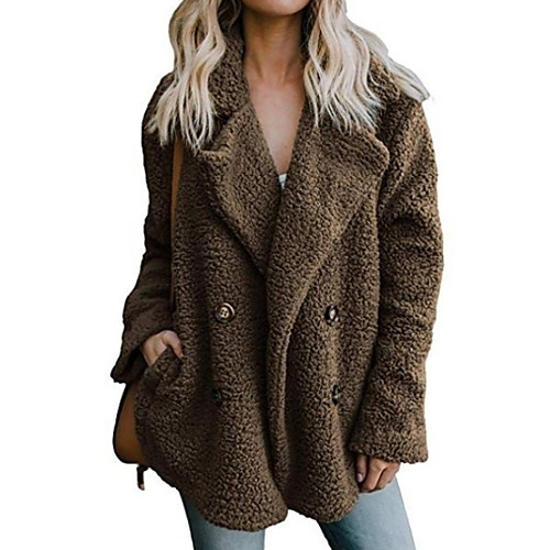 

Women's Faux Fur Coat Daily Regular Solid Colored Black / Khaki / Green S / M / L