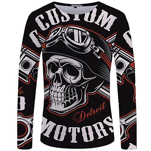 

Men's T shirt Shirt Graphic 3D Skull Plus Size Print Long Sleeve Daily Tops Streetwear Exaggerated Round Neck Black / Fall / Spring