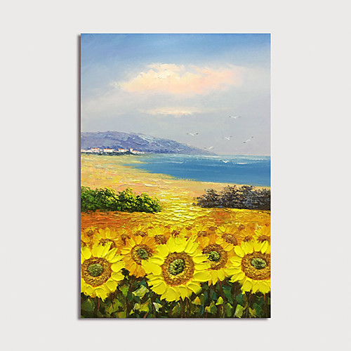 

Oil Painting Hand Painted Vertical Abstract Floral / Botanical Modern Stretched Canvas