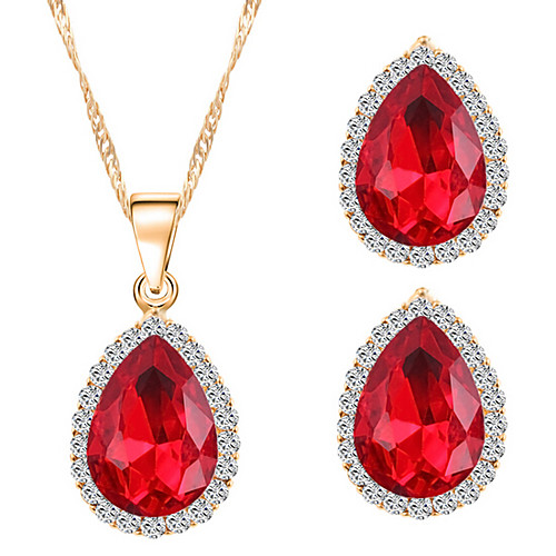 

Women's Jewelry Set 3D Pear Fashion Gold Plated Earrings Jewelry Blue / Red For Christmas Wedding Halloween Party Evening Gift 1 set