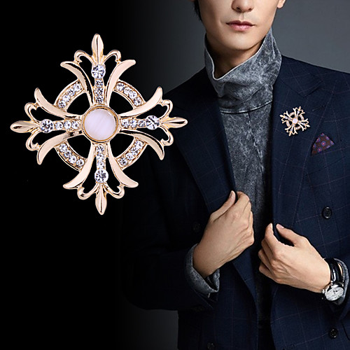 

Men's Crystal Brooches Tennis Chain Creative Flower Luxury Basic Fashion Classic Rock Rhinestone Brooch Jewelry Silver Gold For Party Wedding Daily Work Club