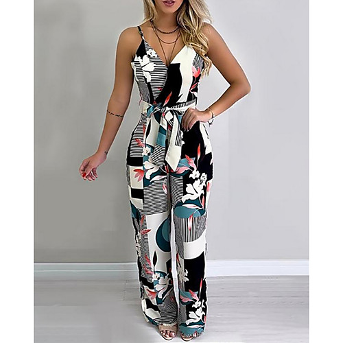 

Women's Basic Elegant Party Daily Strap 2021 Black Slim Jumpsuit Geometric Print