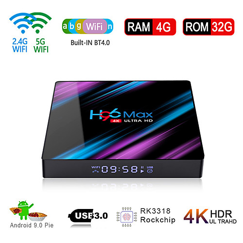 

H96 Max Smart Android 9.0 TV Box RK3318 Quad Core 64 Bit UHD 4K VP9 H.265 4GB / 64GB 2.4G / 5G WiFi BT4.0 HD Media Player TV Box