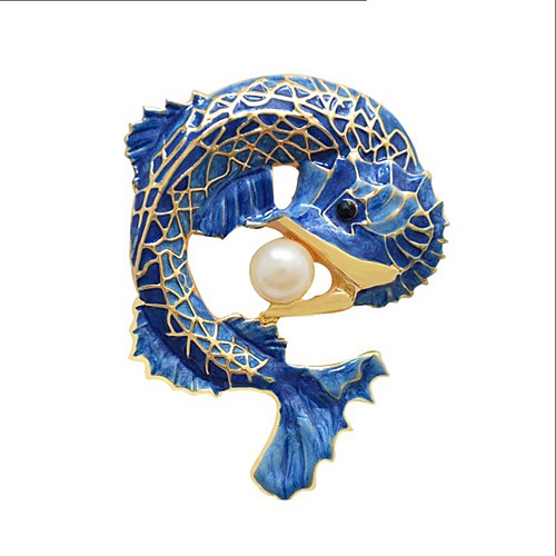 

Men's Women's Brooches Fish Cute Imitation Pearl Brooch Jewelry Blue For Daily
