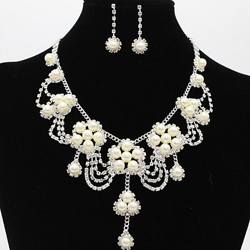 

Women's Drop Earrings Pendant Necklace Bridal Jewelry Sets Classic Flower Stylish Unique Design Imitation Pearl Silver Plated Earrings Jewelry White For Wedding Party Holiday 1 set