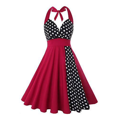 

Vintage Inspired Vacation Dress Dress Prom Dress Women's Spandex Costume RedBlack Vintage Cosplay 3/4-Length Sleeve
