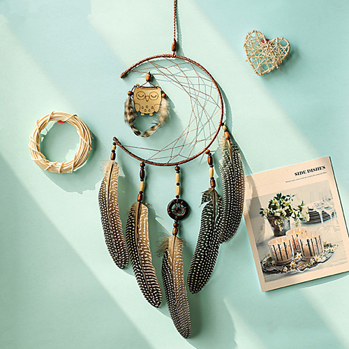 

Boho Dream Catcher Handmade Gift Wall Hanging Decor Art Ornament Craft Indian Feather Owl for Kids Bedroom Wedding Festival 5816cm
