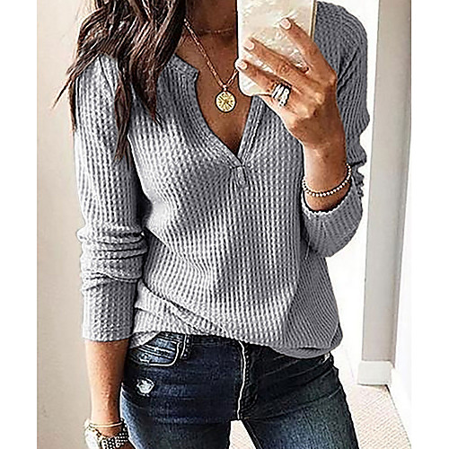 

Women's T shirt Solid Colored Long Sleeve Daily Tops White Black Red