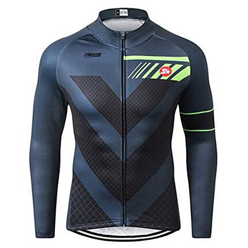 

21Grams Men's Long Sleeve Cycling Jersey Winter Summer Spandex Polyester Dark Blue Plaid Checkered Bike Jersey Top Mountain Bike MTB Road Bike Cycling UV Resistant Quick Dry Moisture Wicking Sports