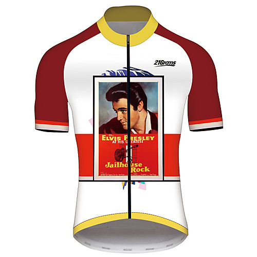 

21Grams Elvis Presley Men's Short Sleeve Cycling Jersey - Red / White Bike Jersey Top Quick Dry Breathable Reflective Strips Sports Summer 100% Polyester Mountain Bike MTB Road Bike Cycling Clothing