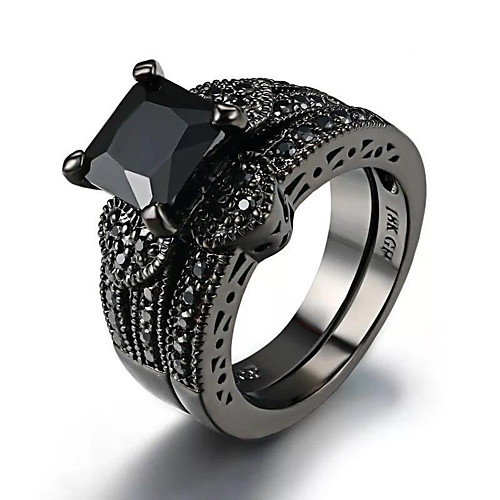 

Women's Ring 2pcs Black Imitation Diamond Alloy Square Cut Vintage Trendy Korean Daily Jewelry Vintage Style Lucky