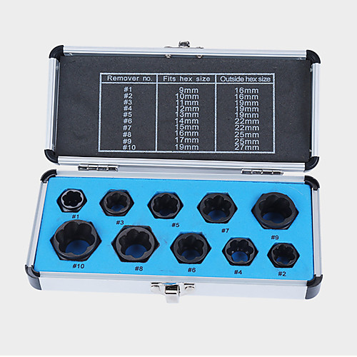 

10pcs damaged nut bolt remover stud extractor set 9-19mm broken bolt removal kit