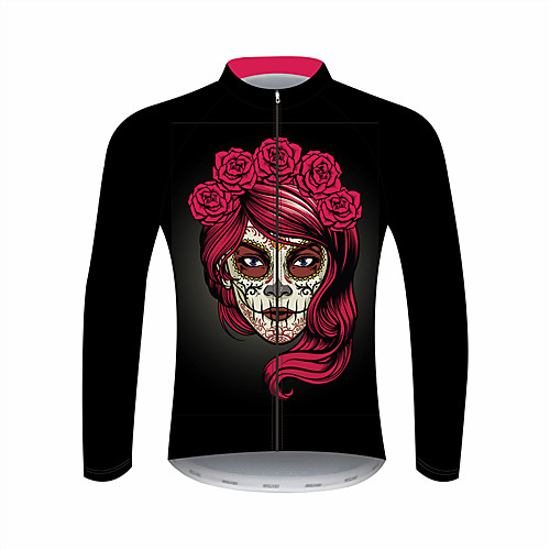 

21Grams Sugar Skull Women's Long Sleeve Cycling Jersey - Black / Red Bike Jersey Top UV Resistant Quick Dry Moisture Wicking Sports Winter Summer 100% Polyester Mountain Bike MTB Road Bike Cycling
