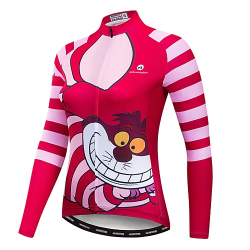 

21Grams Cheshire Cat Women's Long Sleeve Cycling Jersey - Fuchsia Bike Jersey Top UV Resistant Quick Dry Moisture Wicking Sports Winter Elastane Terylene Polyester Taffeta Mountain Bike MTB Road Bike