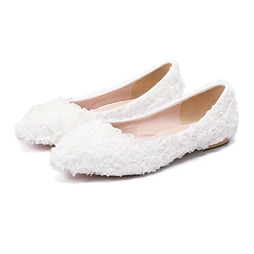 

Women's Wedding Shoes Flat Heel Pointed Toe Wedding Flats Vintage Sexy Minimalism Wedding Party & Evening PU Satin Flower Lace Flower Solid Colored White Red Pink
