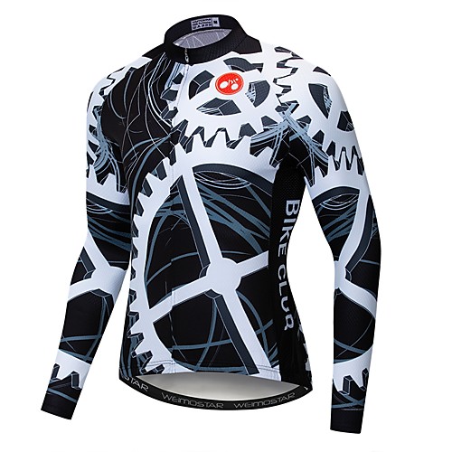 

21Grams Novelty Gear Men's Long Sleeve Cycling Jersey - BlackWhite Bike Jersey Top UV Resistant Quick Dry Moisture Wicking Sports Winter Elastane Terylene Polyester Taffeta Mountain Bike MTB Road