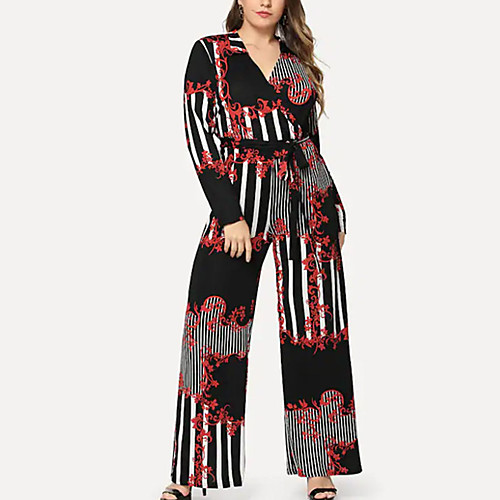 

Women's Basic V Neck Fuchsia Red Blue Wide Leg Slim Romper Onesie, Geometric Drawstring S M L