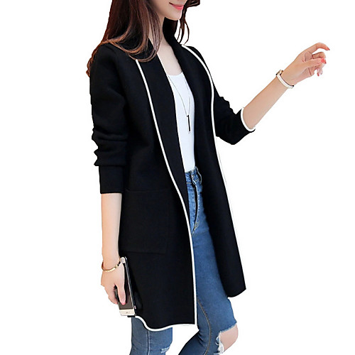 

Women's Coat Daily Fall Winter Long Coat Regular Fit Work Jacket Long Sleeve Color Block Pocket Gray Black