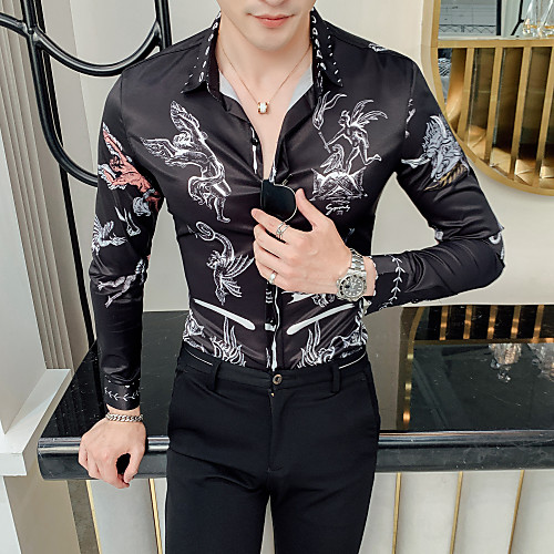 

Men's Shirt 3D Long Sleeve Daily Tops Basic White Black