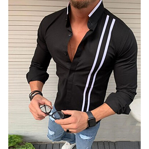 

Men's Shirt Striped Short Sleeve Daily Wear Tops Gray White Black