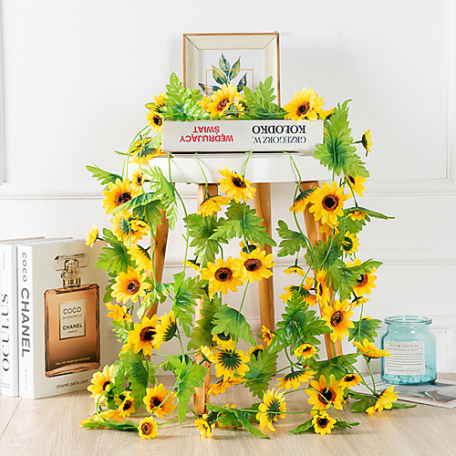 

2Pc Simulation Sun Flower Rattan Air Conditioning Hose Decoration Fruit Shop Mall Festival Decoration Wedding Wedding Hotel Bedroom Loft Decoration Flower Vine Party Decoration