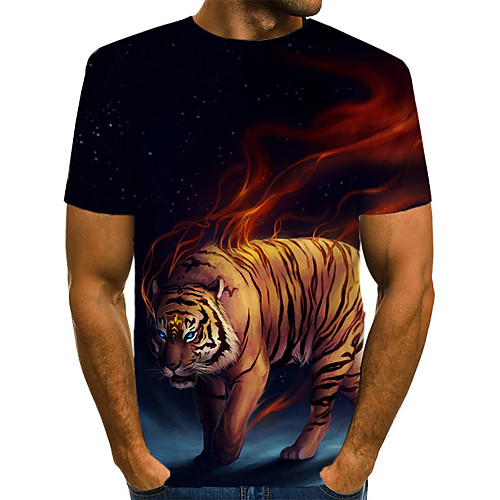 

Men's T shirt Color Block 3D Animal Print Short Sleeve Casual / Daily Tops Streetwear Exaggerated Round Neck Rainbow