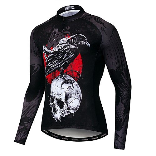 

21Grams Sugar Skull Skull Eagle Men's Long Sleeve Cycling Jersey - Black Bike Jersey Top UV Resistant Quick Dry Moisture Wicking Sports Winter Elastane Terylene Polyester Taffeta Mountain Bike MTB