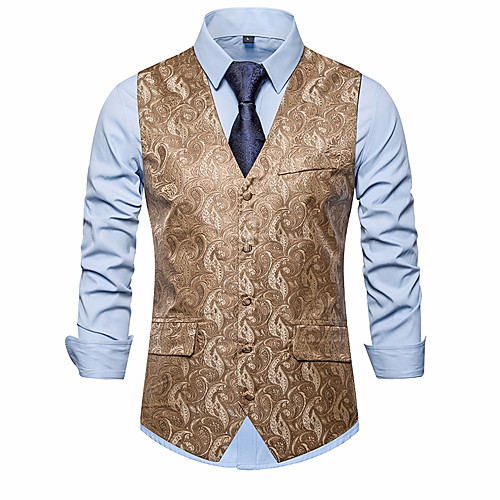 

Men's Vest Waistcoat Floral Slim Polyester Men's Suit Khaki / Black - V Neck