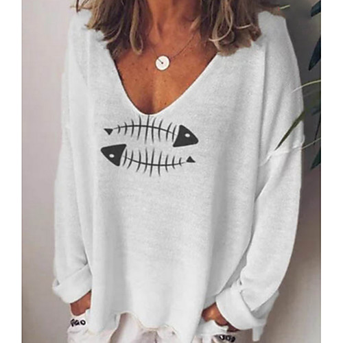 

Women's T shirt Sexy Animal Plus Size Long Sleeve Daily Tops White Blue Gray