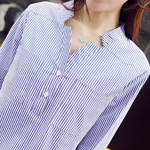 

Women's Striped Shirt Daily Wear V Neck Blue