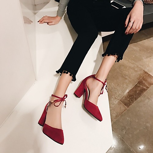 

Women's Heels Chunky Heel Pointed Toe Daily PU Synthetics Black Red Blue