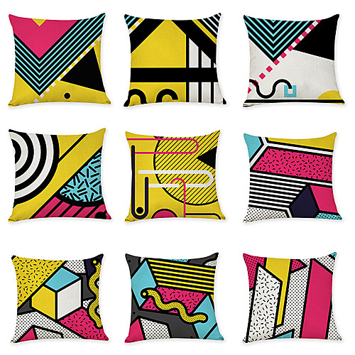 

Set of 9 Faux Linen Pillow Cover, Geometric Pattern Geometic Fashion Modern Throw Pillow