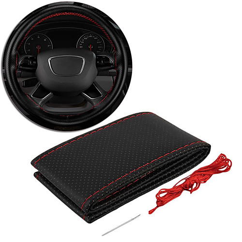

Steering wheel cover Leather Hand stitching For Seat Steering Wheel Covers Polyester Knit Stretch Black / Red All yearsCar
