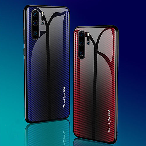 

Gradient Carbon Fiber Texture Tempered Glass Case For Huawei P30 Pro P30 Lite P30 P20 Pro P20 Lite P20 Phone Cover Case For Mate 20 Pro Mate 20 Lite Mate 20 Cover Protective Fundas Silicone TPU Edge