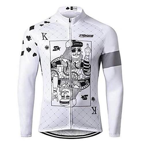 

21Grams Poker Men's Long Sleeve Cycling Jersey - Black / White Bike Jersey Top UV Resistant Breathable Quick Dry Sports Winter Fleece 100% Polyester Mountain Bike MTB Road Bike Cycling Clothing