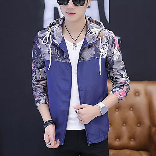 

Men's Jacket Daily Fall Spring Regular Coat Hooded Regular Fit Jacket Long Sleeve Floral Artistic Style Gray White / Summer / Plus Size