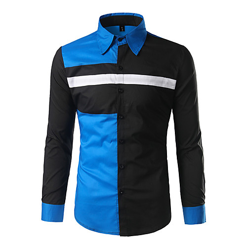 

Men's Shirt Solid Colored Patchwork Long Sleeve Daily Tops Basic Blue Red