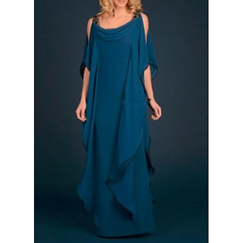 

Sheath / Column Mother of the Bride Dress Plus Size Elegant Scoop Neck Floor Length Chiffon Half Sleeve with Appliques 2021