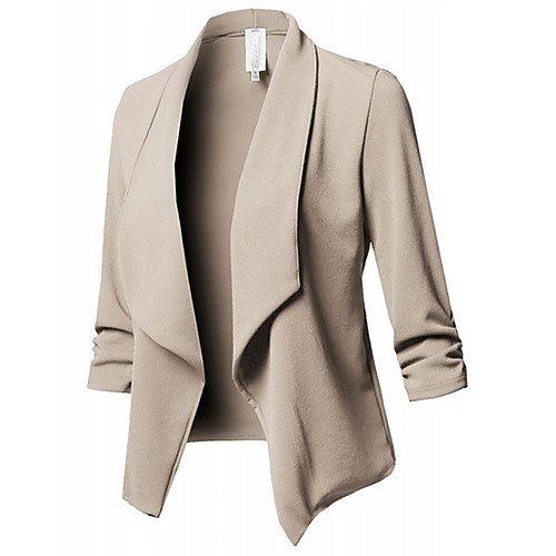 

Women's Work Sophisticated Fall & Winter Plus Size Regular Jacket, Solid Colored Cowl Long Sleeve Polyester Pleated Black / Wine / White / Puff Sleeve