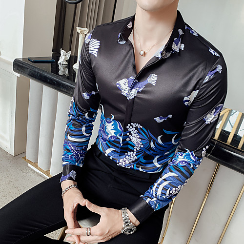 

Men's Shirt 3D Long Sleeve Daily Tops Basic White Black