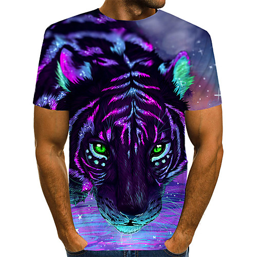 

Men's T shirt Shirt Graphic 3D Animal Print Short Sleeve Casual Tops Streetwear Exaggerated Round Neck Purple / Summer