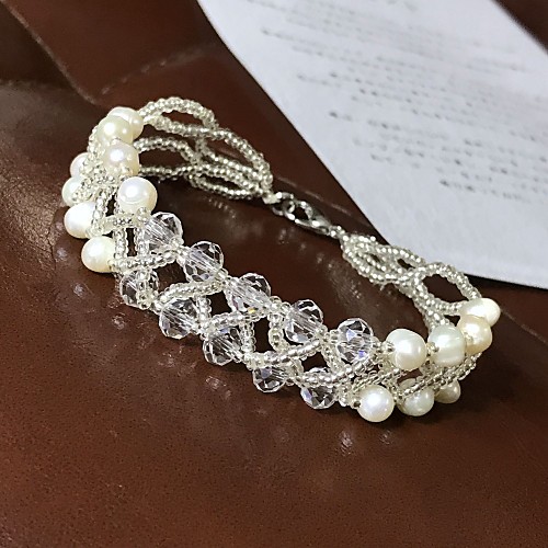 

Women's Freshwater Pearl Crystal Bracelet Double Layered Blessed Fashion Cute Pearl Bracelet Jewelry White For Holiday