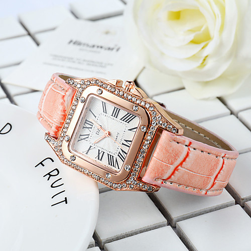 

Women's Leather Watch Square Dial Crystal Design Dress Watch
