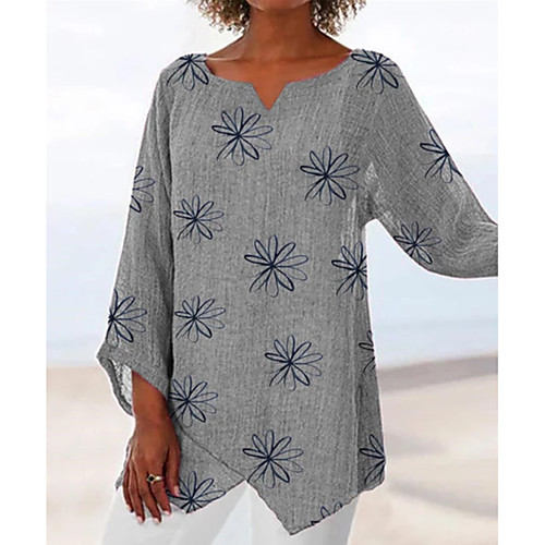 

Women's Blouse Geometric Print Long Sleeve Daily Tops Basic Gray