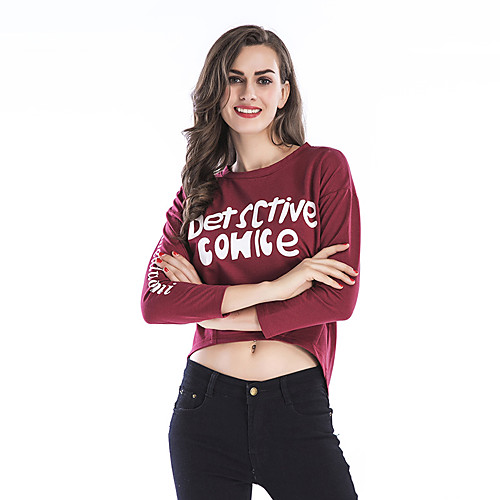

Women's Cropped Sweatshirt Graphic Text Letter Daily non-printing Basic Hoodies Sweatshirts Loose Wine White Black