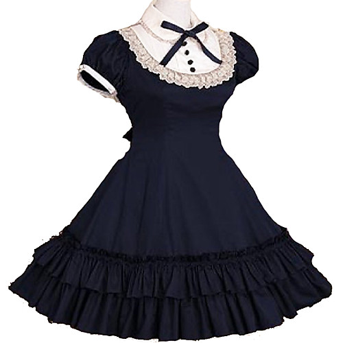 

Gothic Lolita School Lolita Ruffle Maid Costume Princess Dress Prom Dress Cotton Women's Girls' Japanese Cosplay Costumes Black / Red / Blue Vintage Short Sleeve Cap Sleeve Knee Length