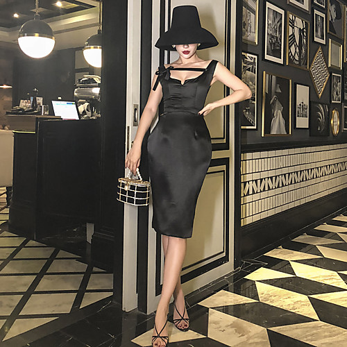 

Audrey Hepburn Dresses Retro Vintage 1950s Little Black Dress Vacation Dress Dress Party Costume Masquerade A-Line Dress Women's Silk Costume Black Vintage Cosplay Masquerade Sleeveless Knee Length