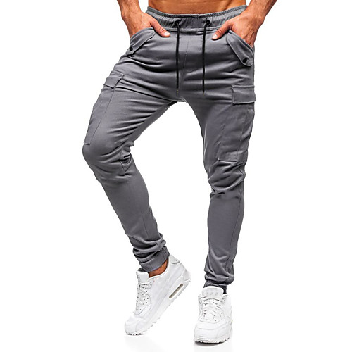 

Men's Basic Slim Daily Going out Tactical Cargo Pants Solid Colored Full Length Drawstring Black / Fall / Winter
