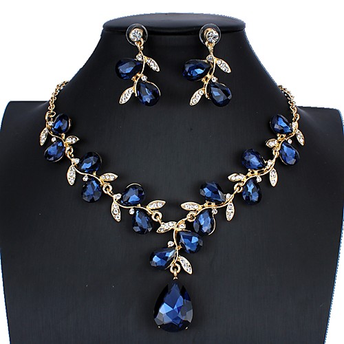 

Women's Blue Red White Bridal Jewelry Sets Link / Chain Floral Theme Luxury Dangling Elegant Vintage Rhinestone Earrings Jewelry Red / White / Dark Blue For Christmas Party Wedding Holiday Engagement